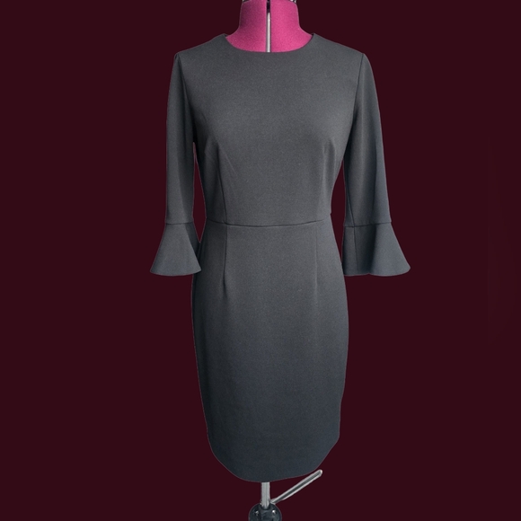 Donna Morgan x Kendall  Black 3/4 Ruffle Sleeve LBD Sheath Dress Size 6 - Picture 11 of 11